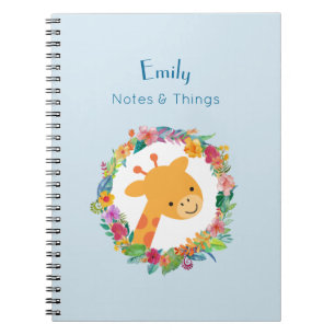 Cute Giraffe with a Floral Wreath Personalized Notebook