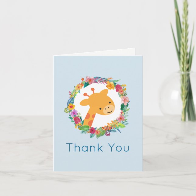 Cute Giraffe with a Floral Wreath Thank You Card (Front)