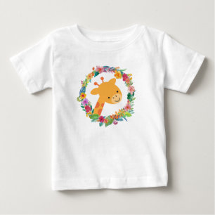 Cute Giraffe with a Watercolor Floral Wreath Baby T-Shirt