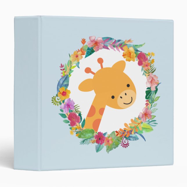 Cute Giraffe with a Watercolor Floral Wreath Binder (Front/Spine)