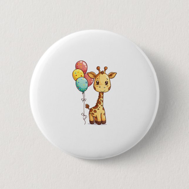 Cute Giraffe With Balloons  2 Inch Round Button (Front)
