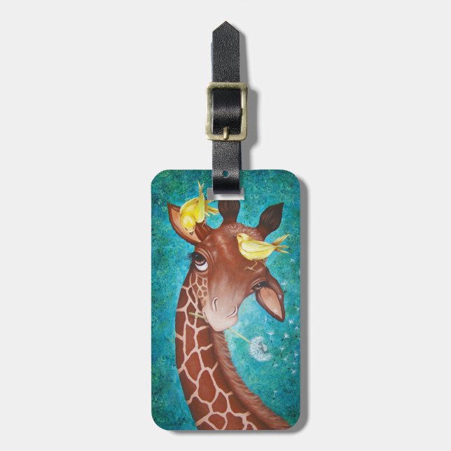 Cute Giraffe with Birds Luggage Tag (Front Vertical)