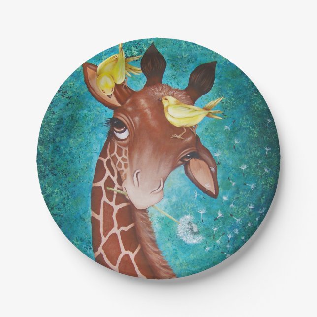 Cute Giraffe with Birds Paper Plate (Front)