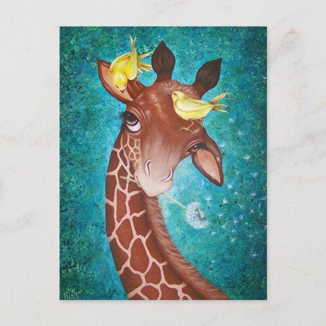 Cute Giraffe with Birds Postcard (Front)
