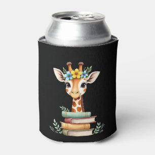 Cute Giraffe With Book Floral Bookworm Librarian B Can Cooler