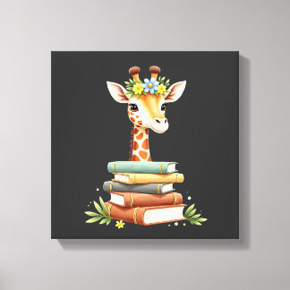 Cute Giraffe With Book Floral Bookworm Librarian B Canvas Print