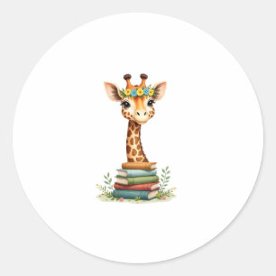 Cute Giraffe With Book Floral Bookworm Librarian B Classic Round Sticker