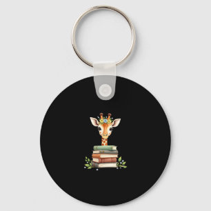 Cute Giraffe With Book Floral Bookworm Librarian B Keychain