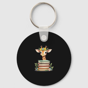 Cute Giraffe With Book Floral Bookworm Librarian B Keychain