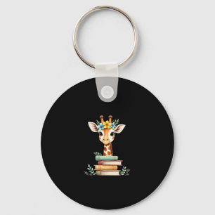 Cute Giraffe With Book Floral Bookworm Librarian B Keychain
