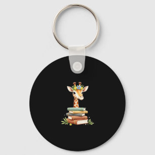 Cute Giraffe With Book Floral Bookworm Librarian B Keychain