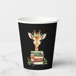 Cute Giraffe With Book Floral Bookworm Librarian B Paper Cups