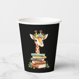 Cute Giraffe With Book Floral Bookworm Librarian B Paper Cups