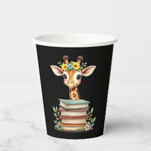 Cute Giraffe With Book Floral Bookworm Librarian B Paper Cups