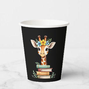 Cute Giraffe With Book Floral Bookworm Librarian B Paper Cups