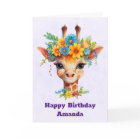 Cute Giraffe with Floral Crown Birthday