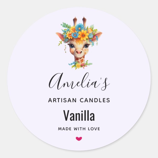 Cute Giraffe with Floral Crown Candle Business Classic Round Sticker (Front)