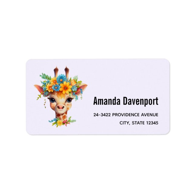Cute Giraffe with Floral Crown Label (Front)