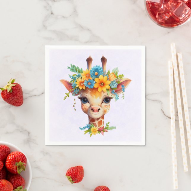 Cute Giraffe with Floral Crown Napkin (Insitu)
