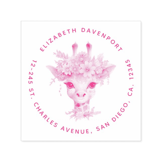Cute Giraffe with Floral Crown Self-inking Stamp (Design)