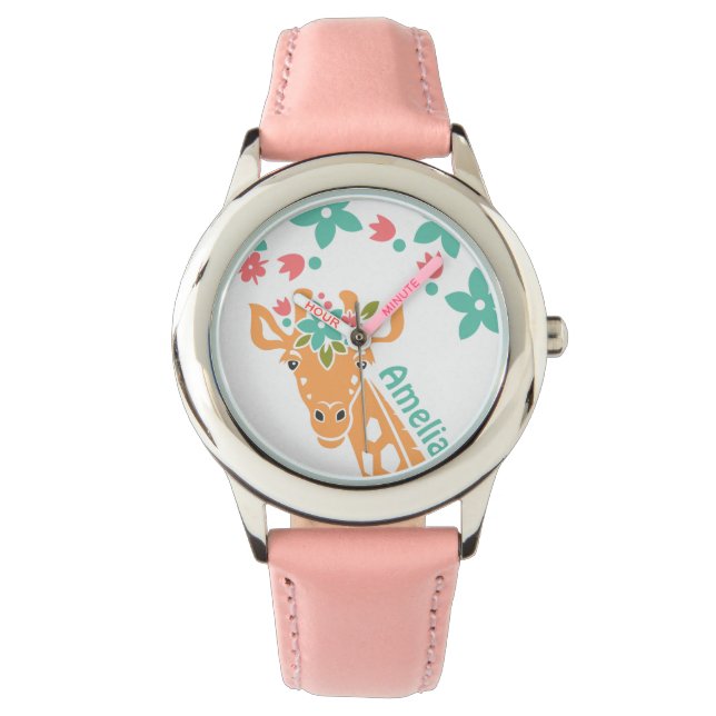 Cute Giraffe with Flower Crown Personalised Watch (Front)