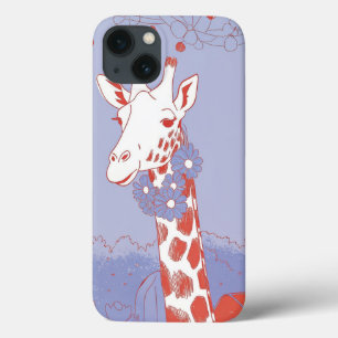 Cute giraffe with flowers lilac pop art iPhone 13 case