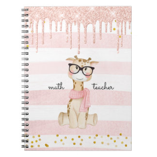 Cute Giraffe with Glasses Math Teacher Notebook