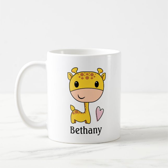 Cute Giraffe With Heart Pesonalized Coffee Mug (Left)