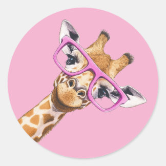 Cute Giraffe with Pink Glasses Aesthetic Sticker