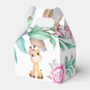 Cute Giraffe with Pink Peony Girl Baby Shower  Favor Box