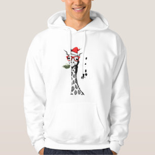 Cute Giraffe With Santa Hat Merry Xmas Giraffe Lov Hoodie