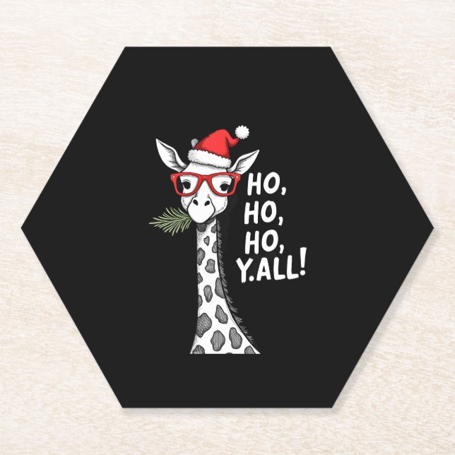 Cute Giraffe With Santa Hat Merry Xmas Giraffe Lov Paper Coaster (Front)