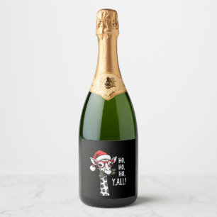 Cute Giraffe With Santa Hat Merry Xmas Giraffe Lov Sparkling Wine Label