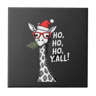Cute Giraffe With Santa Hat Merry Xmas Giraffe Lov Tile