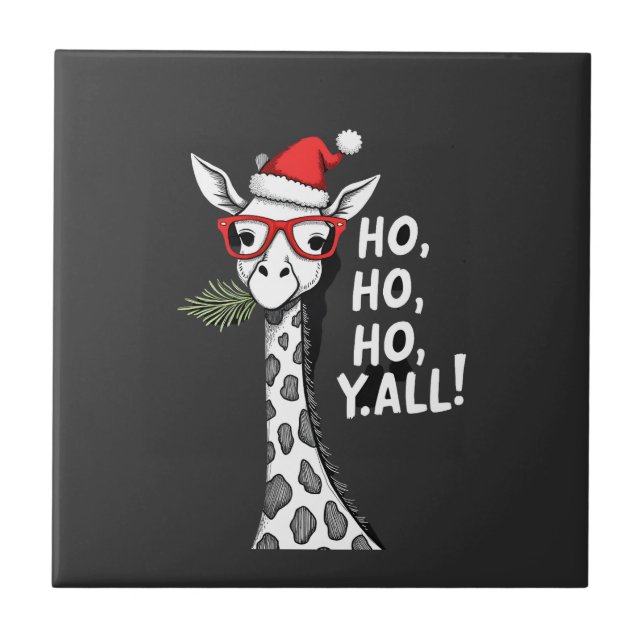 Cute Giraffe With Santa Hat Merry Xmas Giraffe Lov Tile (Front)