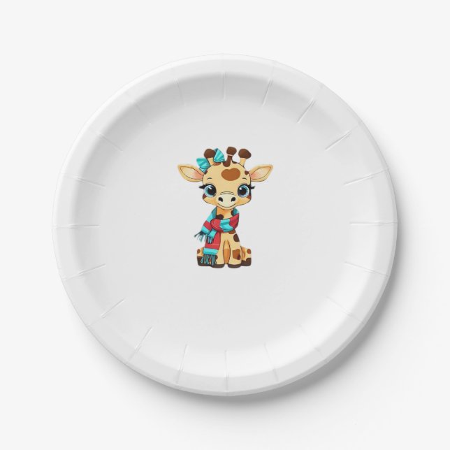 Cute Giraffe with Scarf Back to School Classic T-S Paper Plate (Front)