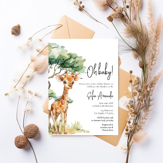Cute Giraffe Woodlan Safari Baby Shower Invitation (Creator Uploaded)