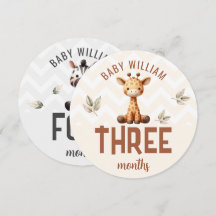 Cute Giraffe Zebra 3-4 Months Baby Milestone Sign