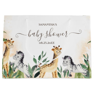 Cute Giraffe,Zebra Leaves Baby Shower Large Gift Bag