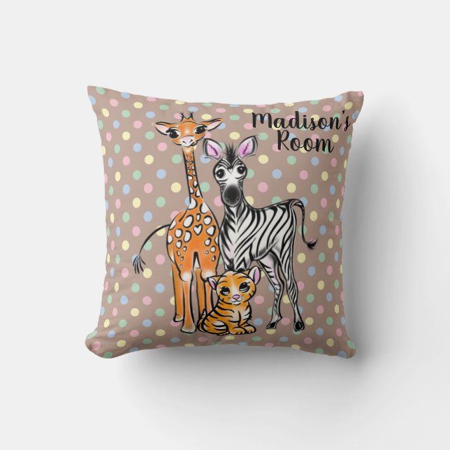 Cute Giraffe Zebra Tiger cute Safari friends  Throw Pillow (Front)