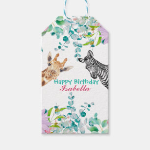 cute Giraffe zoo animals jungle Floral Birthday Gift Tags
