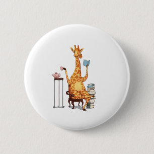 Cute Giraffes, Books and Tea Gift   2 Inch Round Button