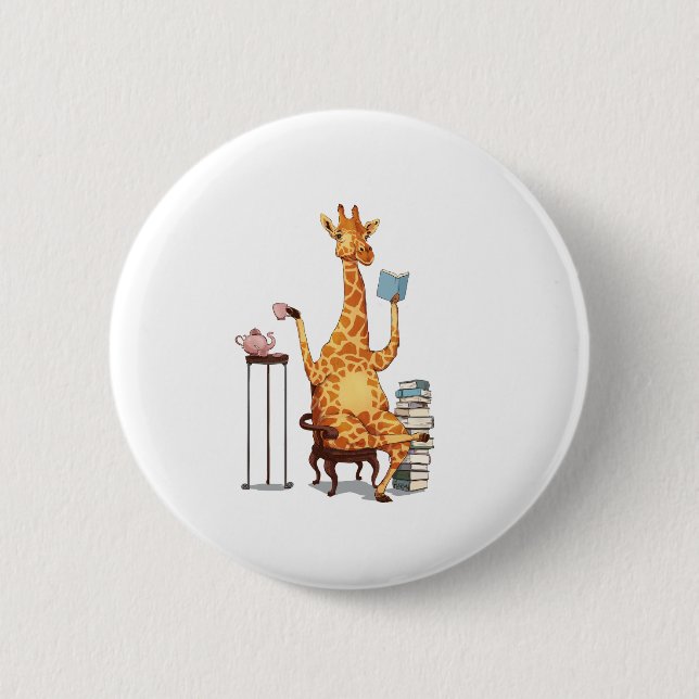Cute Giraffes, Books and Tea Gift   2 Inch Round Button (Front)