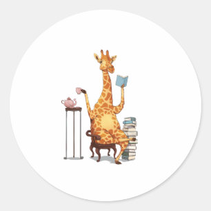Cute Giraffes, Books and Tea Gift   Classic Round Sticker
