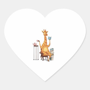 Cute Giraffes, Books and Tea Gift   Heart Sticker