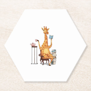 Cute Giraffes, Books and Tea Gift Paper Coaster