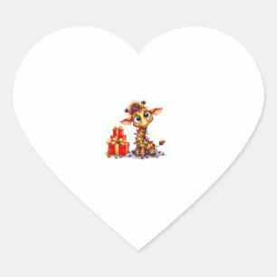 Cute Giraffes Christmas Lights Xmas Giraffe Heart Sticker
