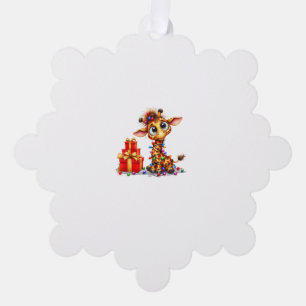 Cute Giraffes Christmas Lights Xmas Giraffe Ornament Card