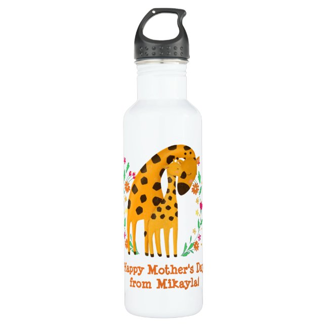 Cute Giraffes Custom Message Mother's Day 710 Ml Water Bottle (Front)