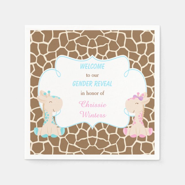 Cute Giraffes Gender Reveal Napkin (Front)